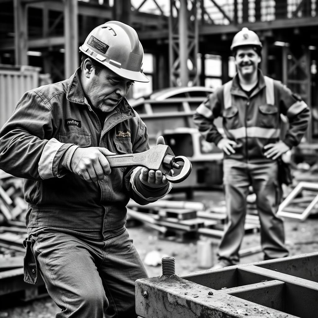 Ridiculous job site moment: an oversized wrench on a tiny bolt